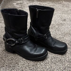 Harley-Davidson Black Leather Boots with Silver Buckle